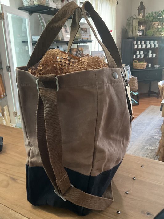 Barebones Neelum market tote bag, waxed canvas khaki