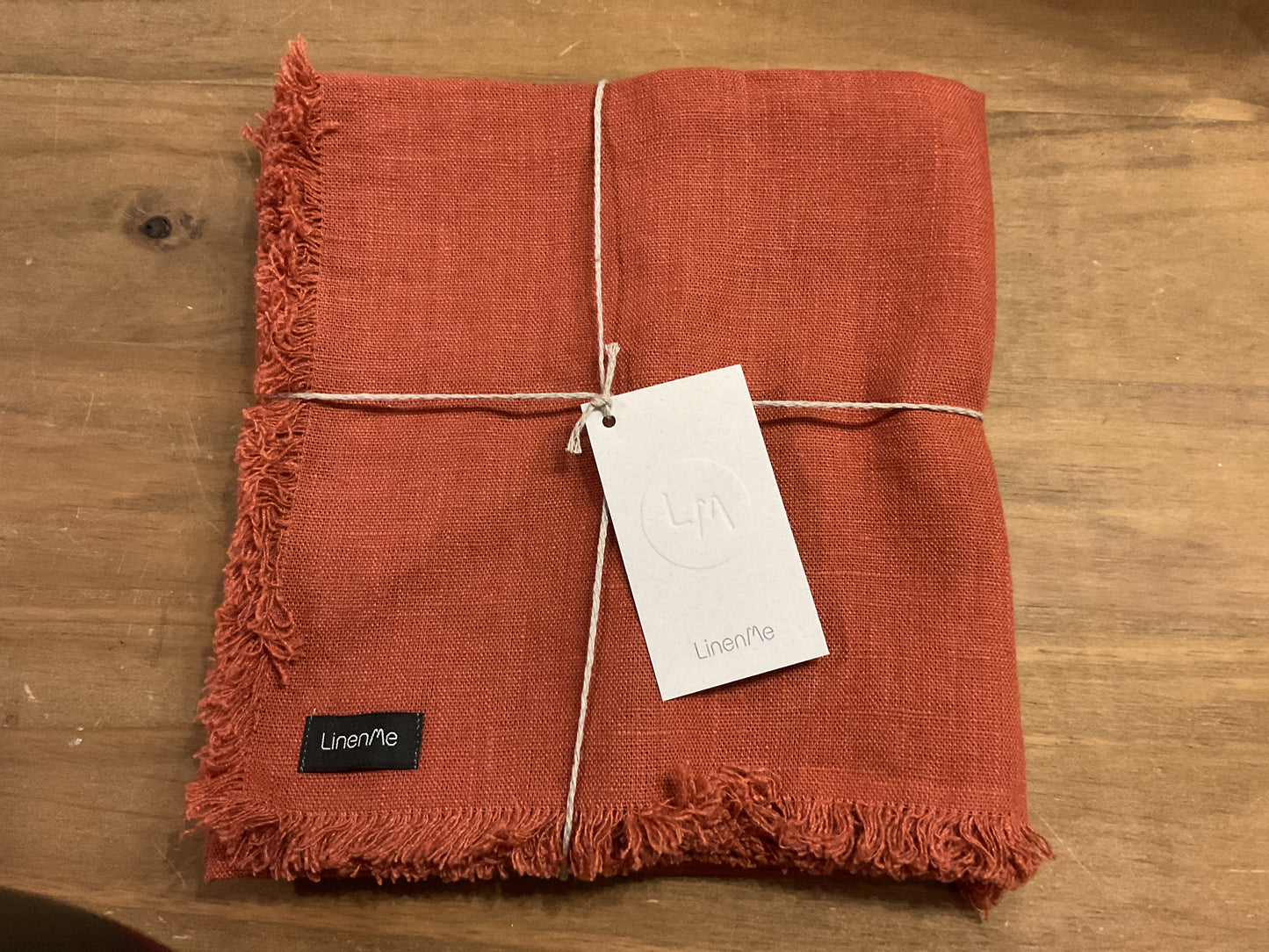 LinenMe European linen fringed napkins, set of 4, brick, 45cmx45cm