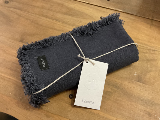 LinenMe European linen fringed napkins, set of 4, charcoal, 45cmx45cm