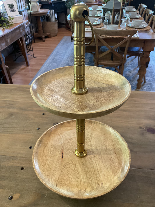 Mango wood 2 tier tray