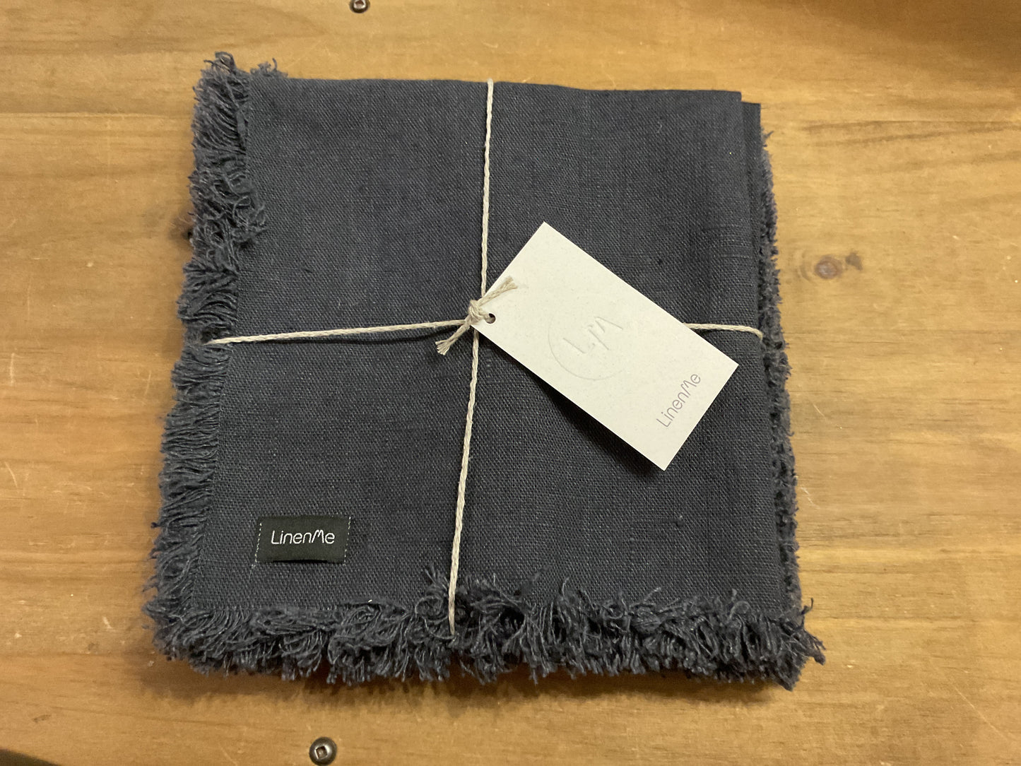 LinenMe European linen fringed napkins, set of 4, charcoal, 45cmx45cm