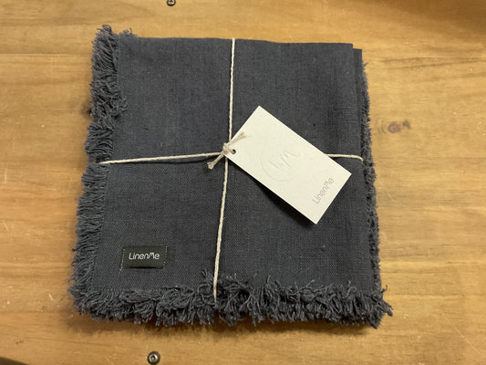 LinenMe European linen fringed napkins, set of 4, charcoal, 45cmx45cm