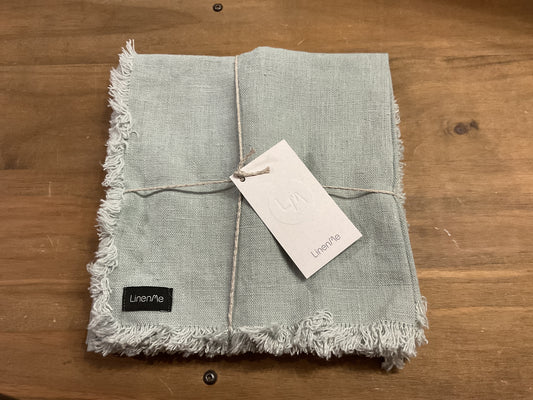 LinenMe European linen fringed napkins, set of 4, seafoam, 45cmx45cm