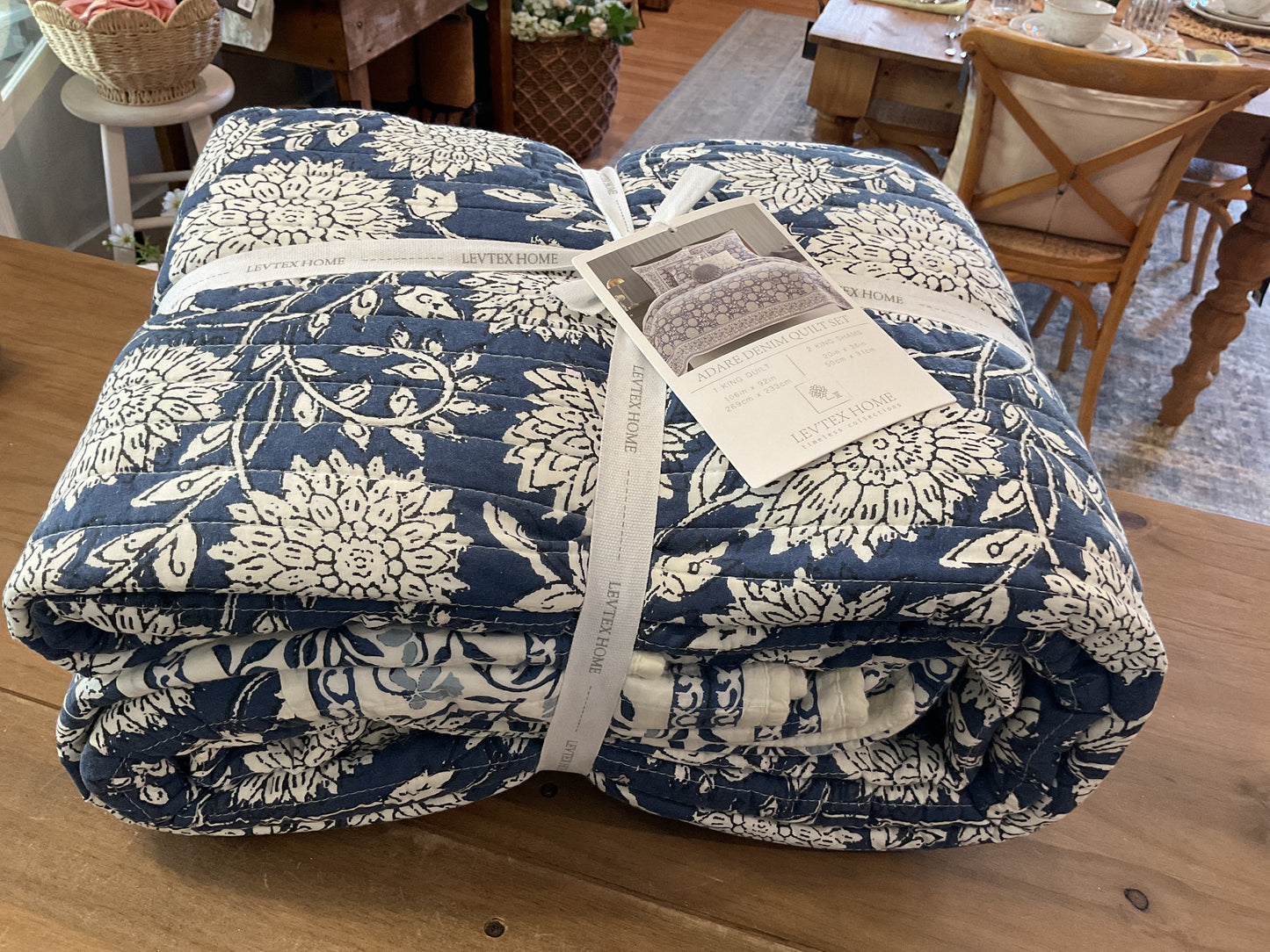 Adare denim blue quilt & shams set, king