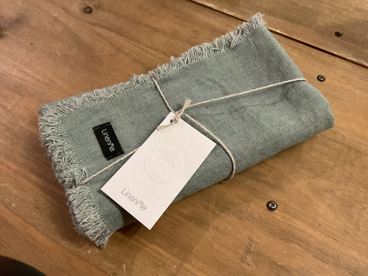 LinenMe European linen fringed napkins, set of 4, spa green, 45cmx45cm