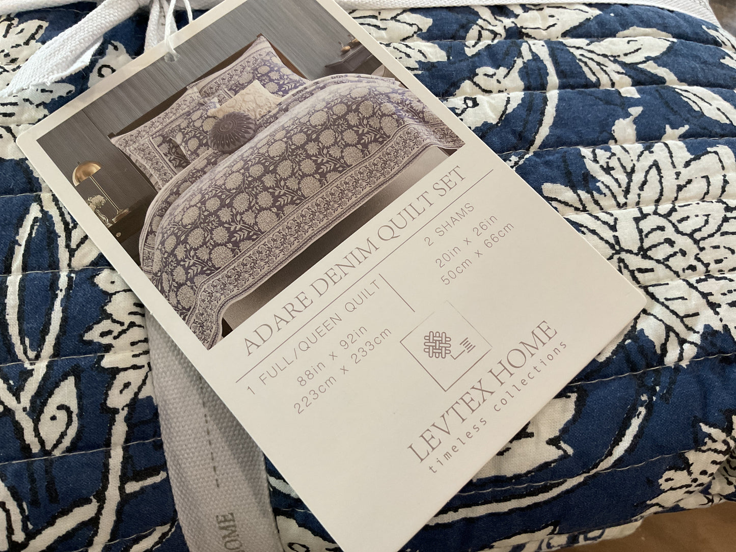 Adare denim blue quilt & shams set, queen