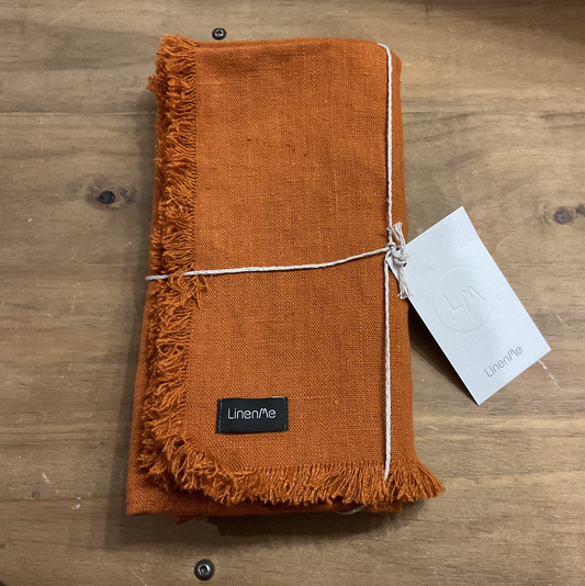 LinenMe European linen fringed napkins, set of 4, cinnamon, 45cmx45cm