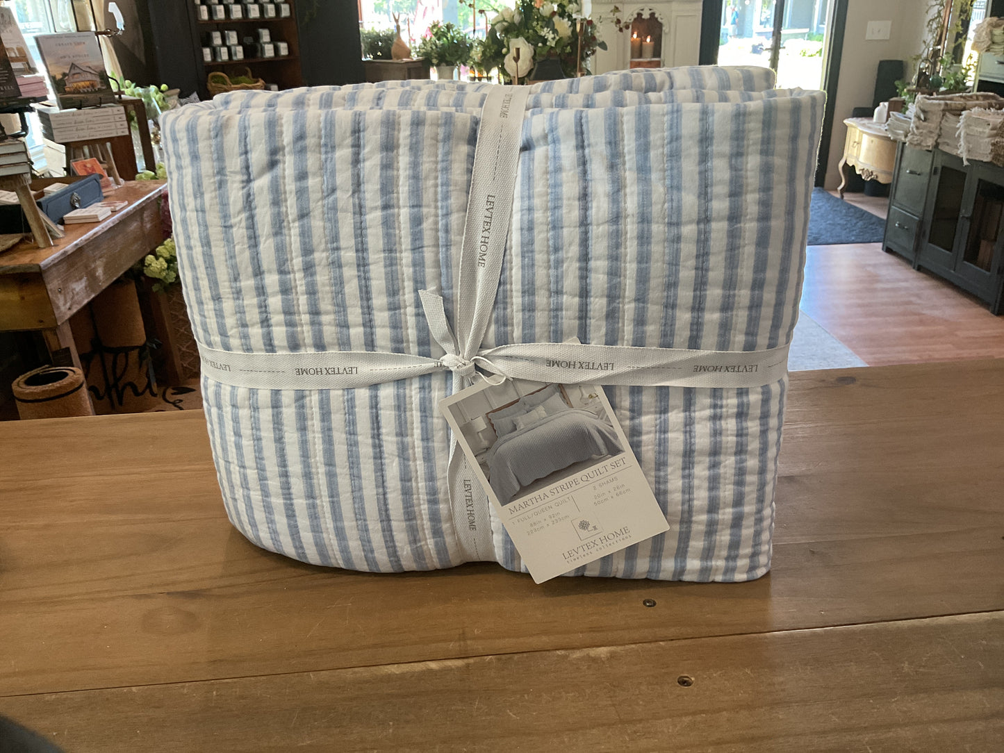 Martha stripe quilt set, blue, queen