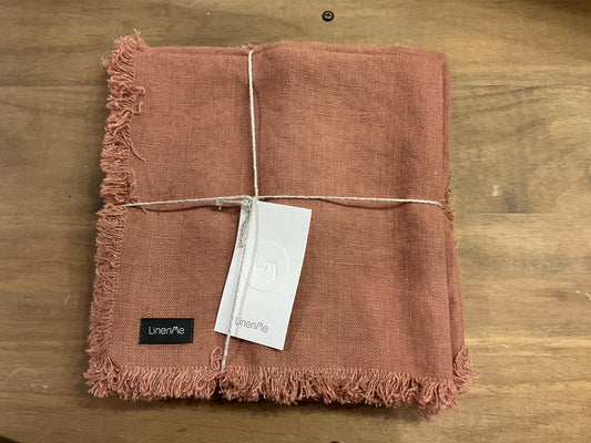 LinenMe European linen fringed napkins, set of 4, mocha, 45cmx45cm
