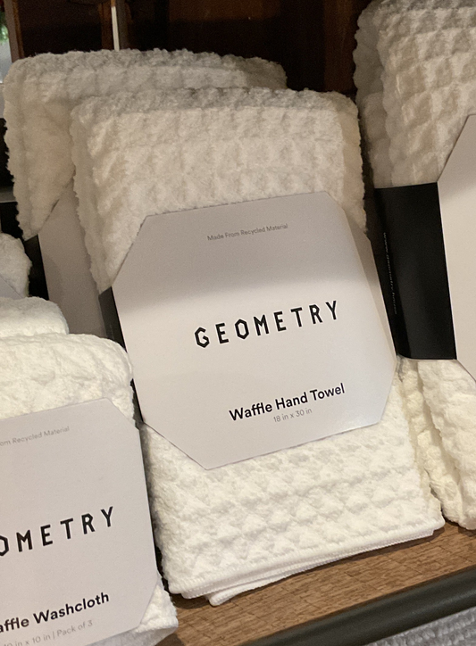 Geometry cloud waffle hand towel, white