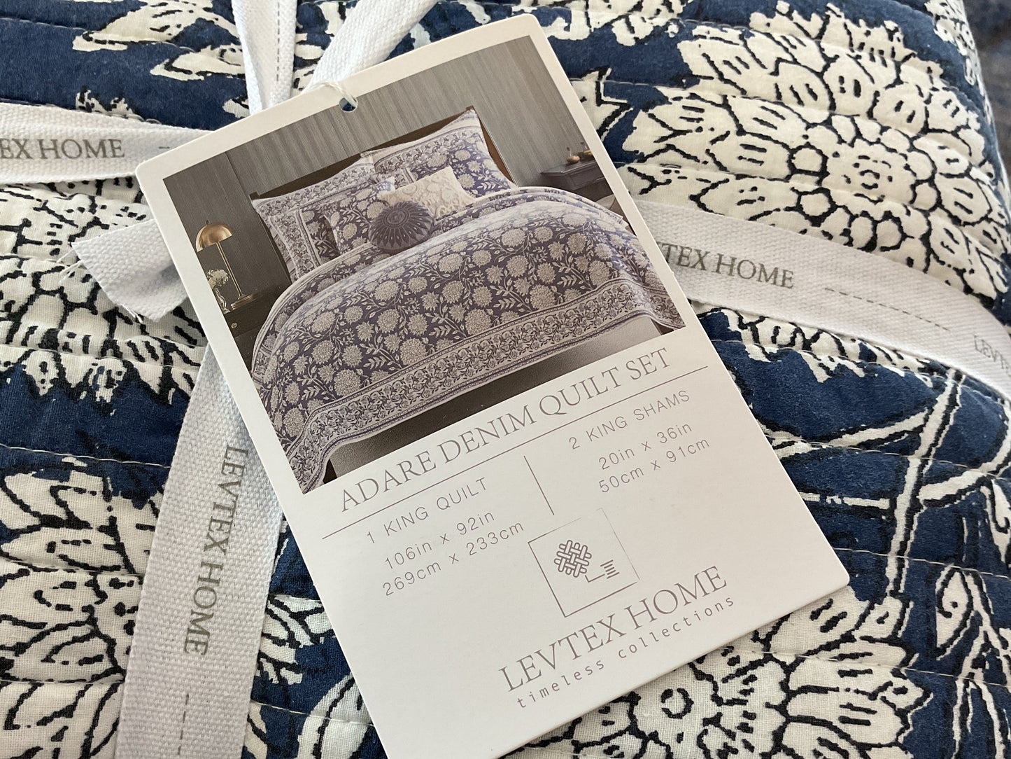 Adare denim blue quilt & shams set, king