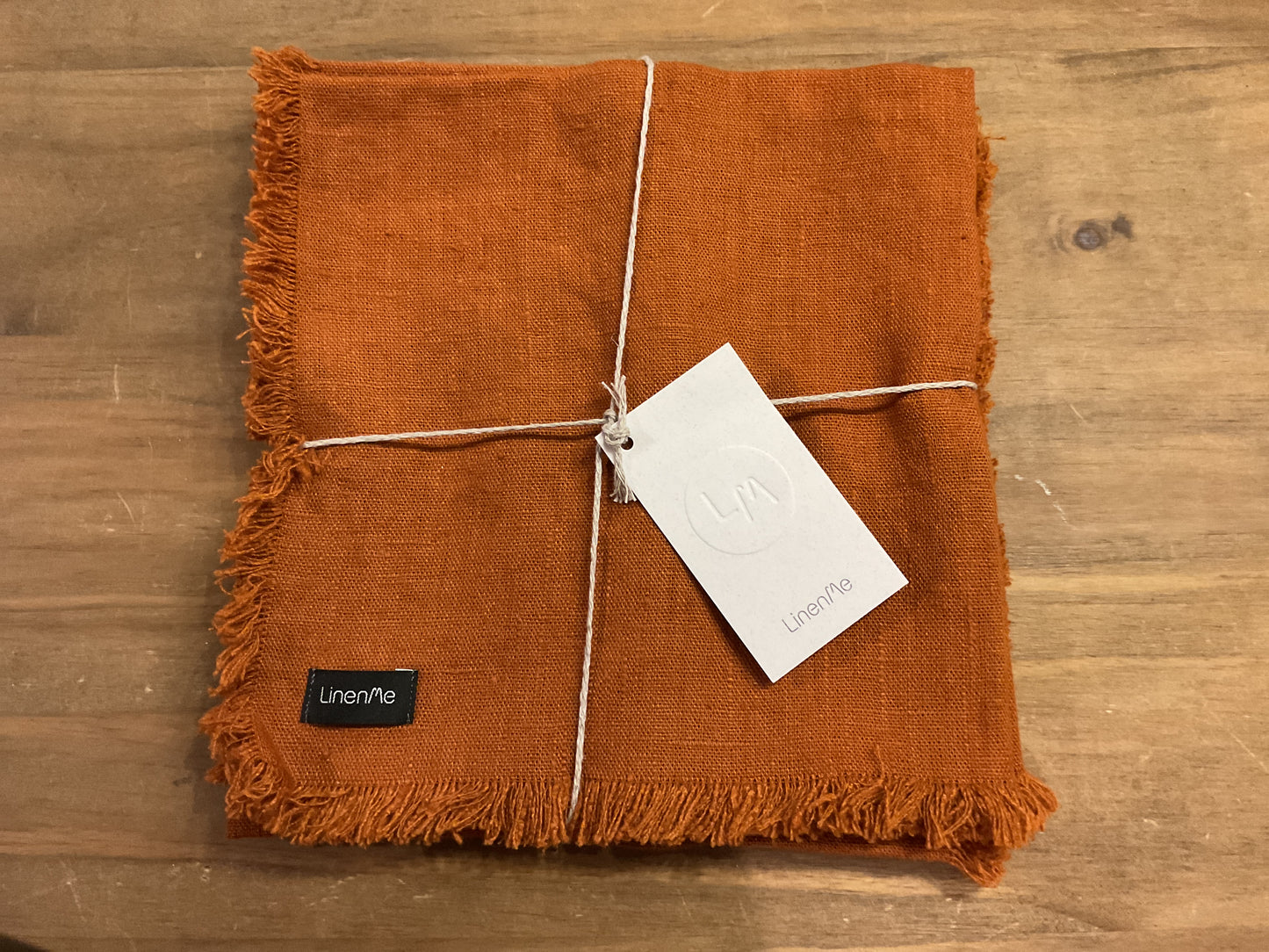 LinenMe European linen fringed napkins, set of 4, cinnamon, 45cmx45cm