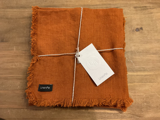 LinenMe European linen fringed napkins, set of 4, cinnamon, 45cmx45cm