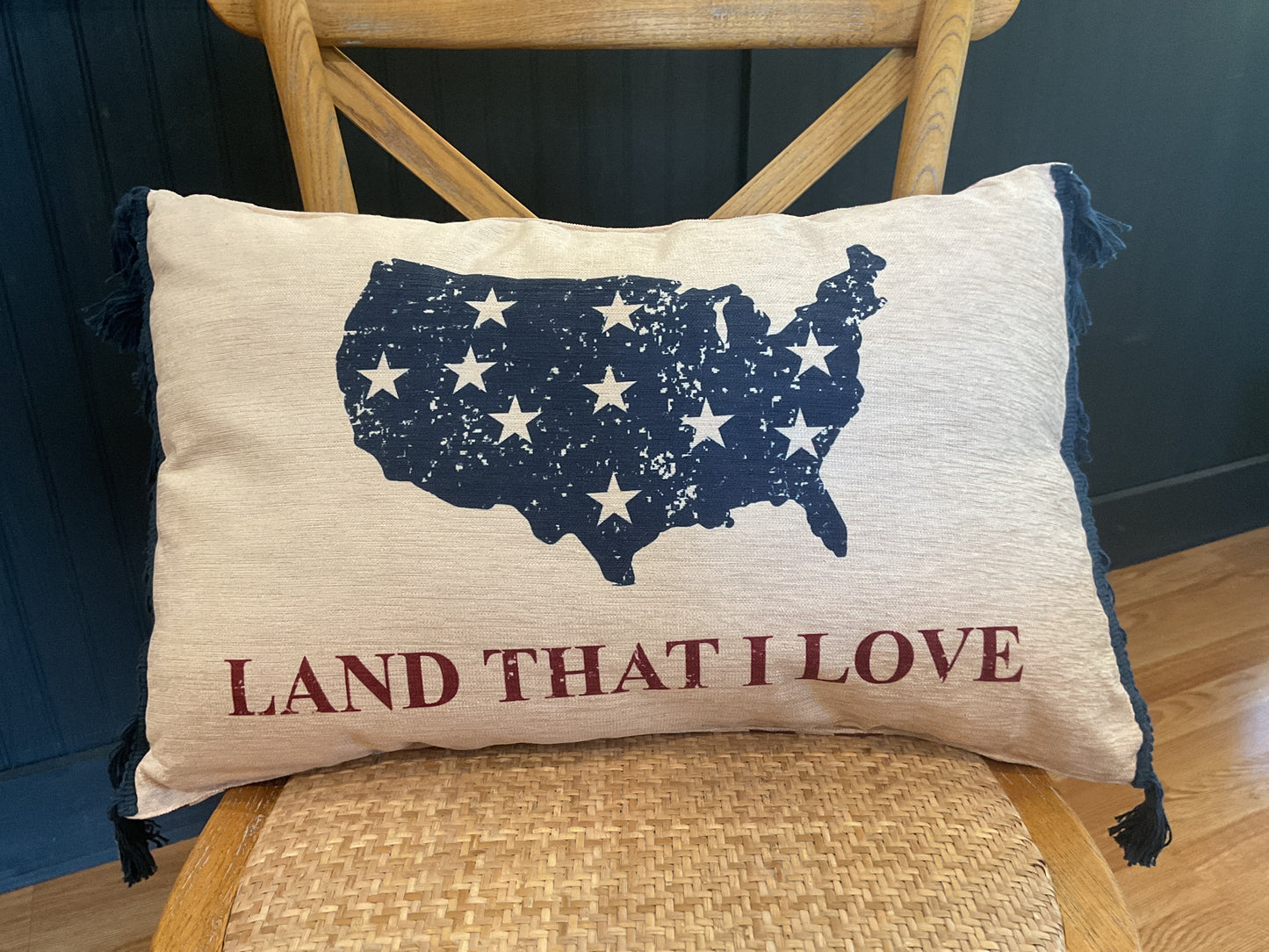 Patriotic Land that I Love chenille decorative pillow 14” x 22”
