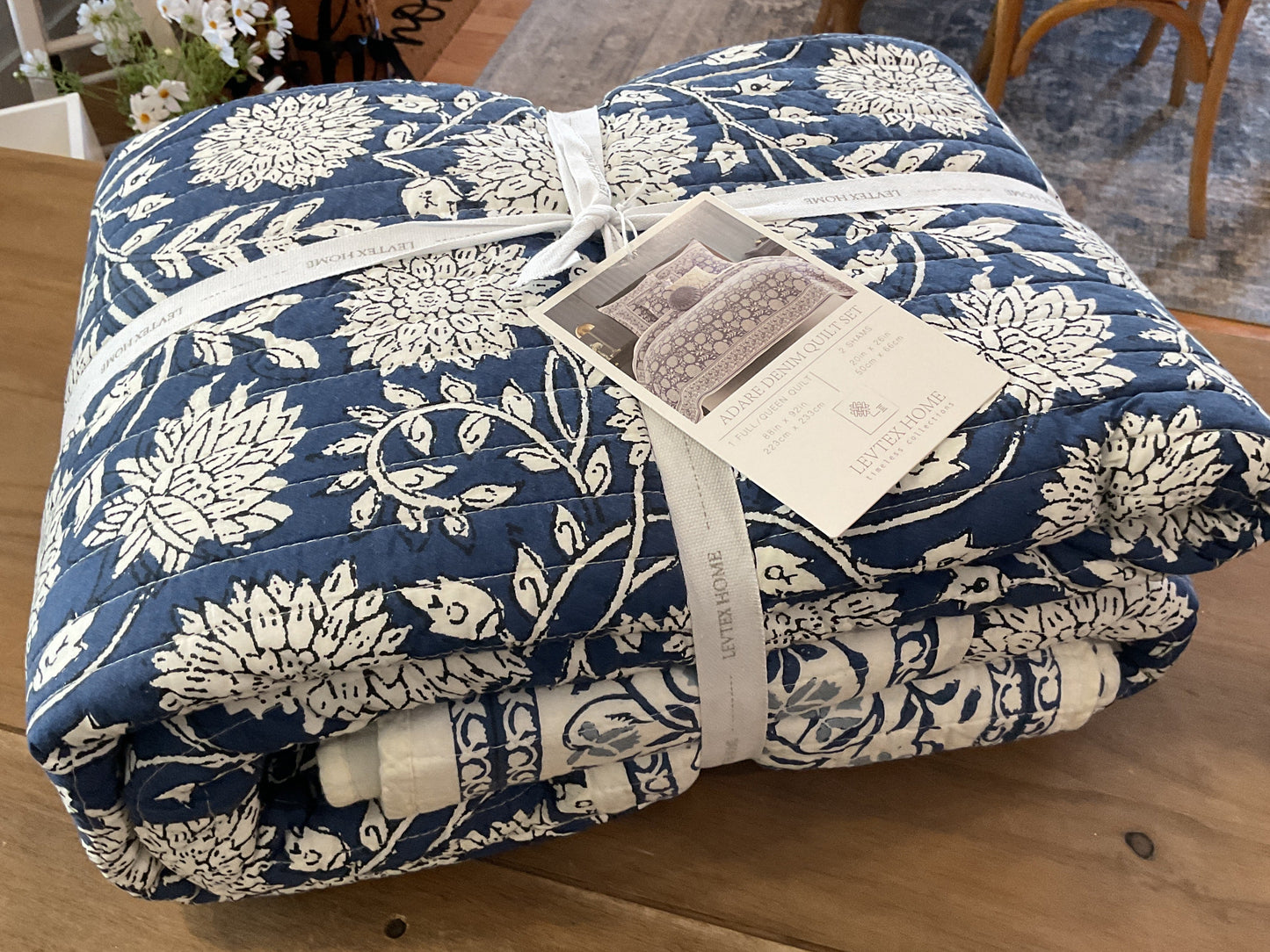 Adare denim blue quilt & shams set, queen