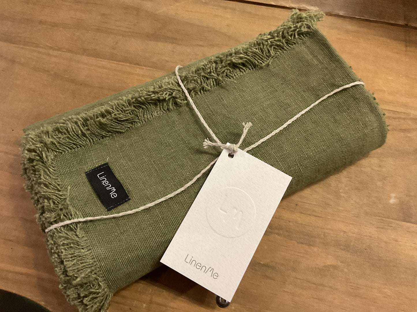 LinenMe European linen fringed napkins, set of 4, olive, 45cmx45cm