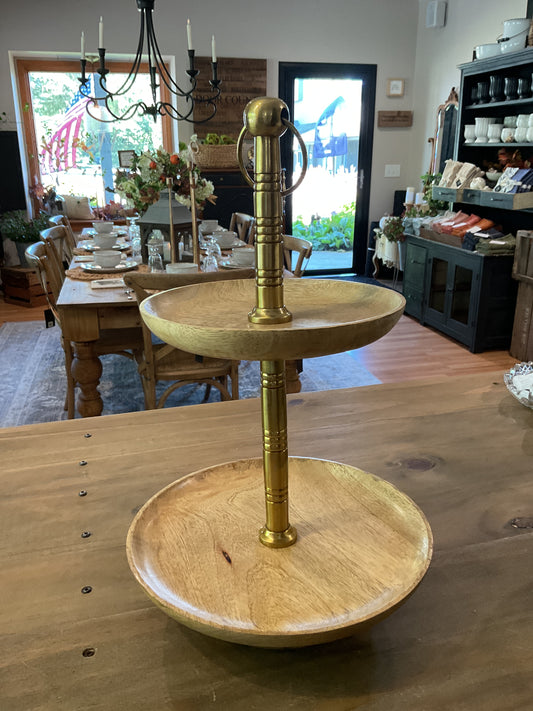 Mango wood 2 tier tray