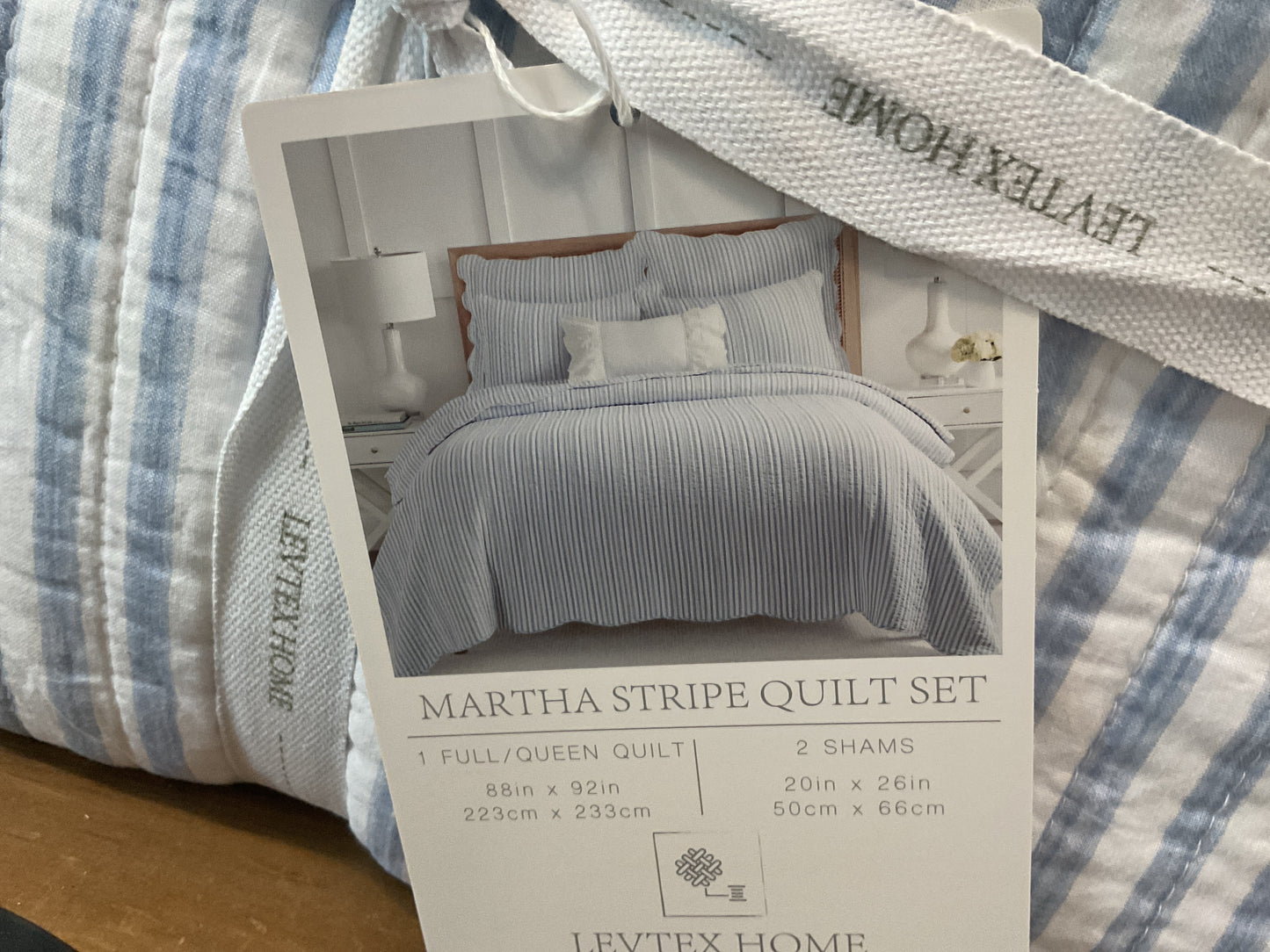 Martha stripe quilt set, blue, queen