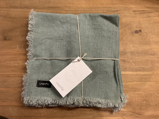LinenMe European linen fringed napkins, set of 4, spa green, 45cmx45cm